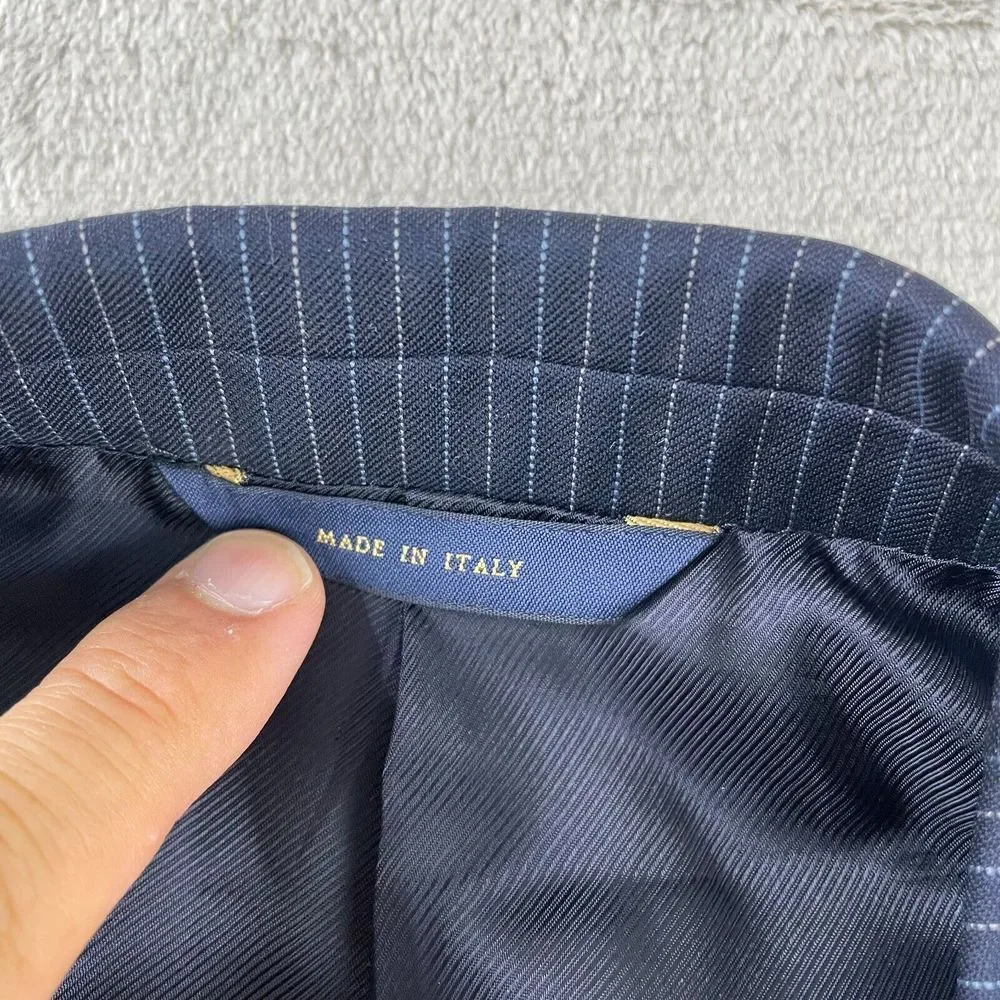 Brooks Brothers 1818 Fitzgerald Blazer Jacket Men 44R Blue Striped 100% Wool‎